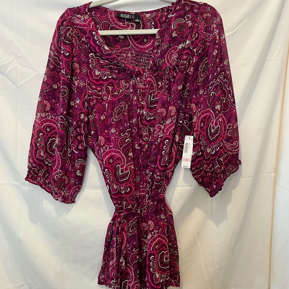 NWT A.N.A sheer blouse with camisole attached. Size 1X